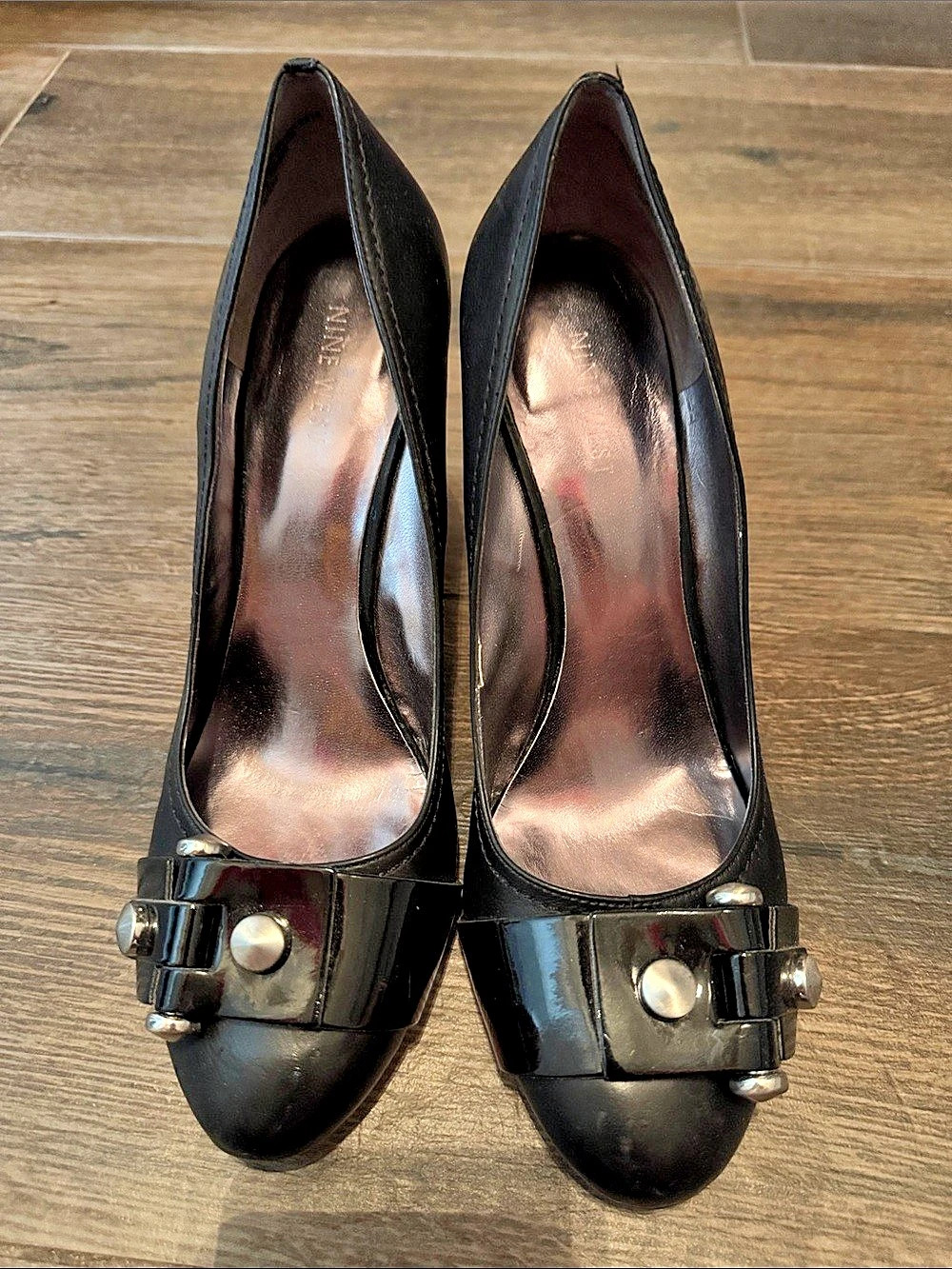 Nine West Black Leather Wedge Pumps